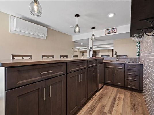 Interior, Kitchen, Pendant Lights, Recessed Lighting, Wood Texture Flooring