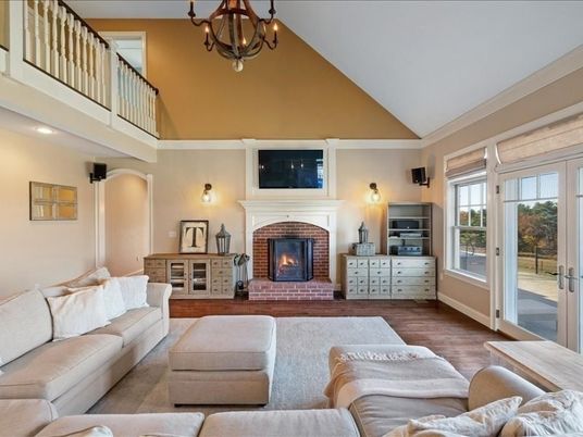 Chandelier, Fireplace, Interior, Living room, Wood Texture Flooring