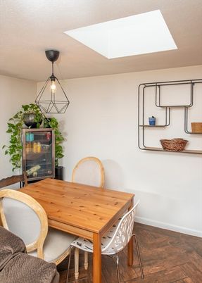 Dining room, Interior, Pendant Lights, Wood Texture Flooring