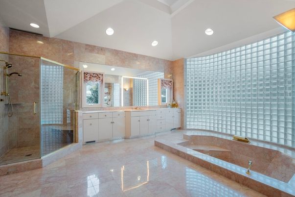 Bathroom, Dual Sink Vanities, Glass Shower, Interior, Recessed Lighting