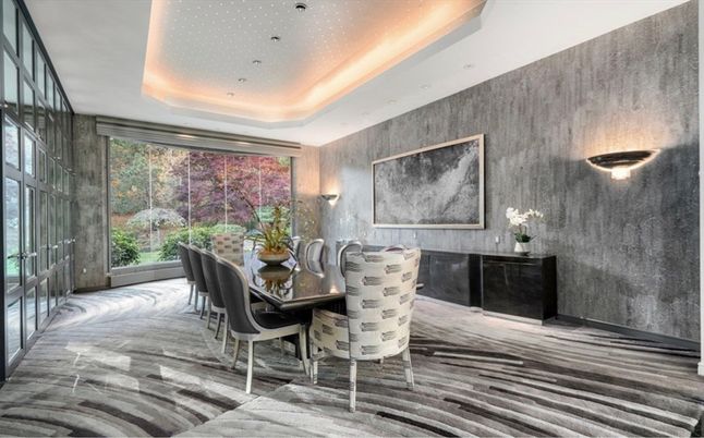 Dining room, Interior, Recessed Lighting, Wood Texture Flooring