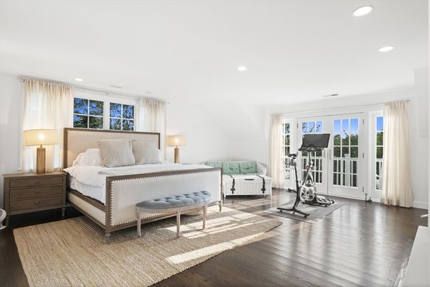 Bedroom, Fitness Equipment, Interior, Recessed Lighting, Wood Texture Flooring