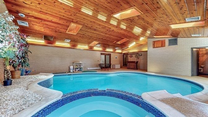 Interior, Pool, Stone Walls, Wooden Ceilings