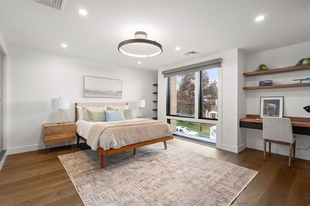 Bedroom, Home Office, Interior, Recessed Lighting, Wood Texture Flooring