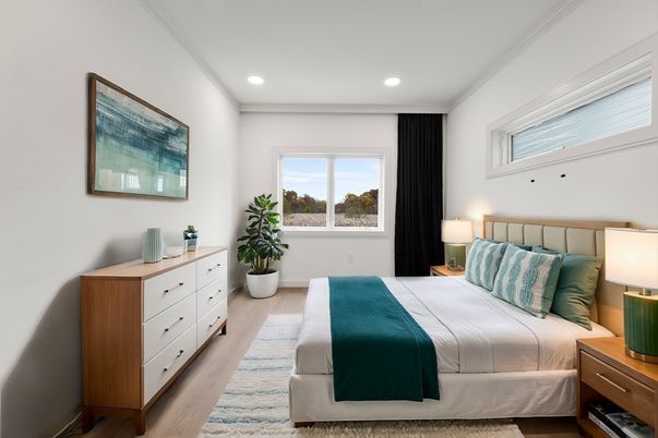 Bedroom, Interior, Recessed Lighting, Wood Texture Flooring