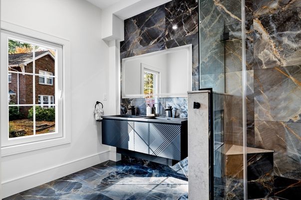 Bathroom, Glass Shower, Interior, Marble Walls