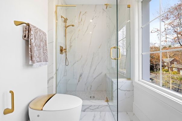 Bathroom, Glass Shower, Interior, Marble, Marble Walls