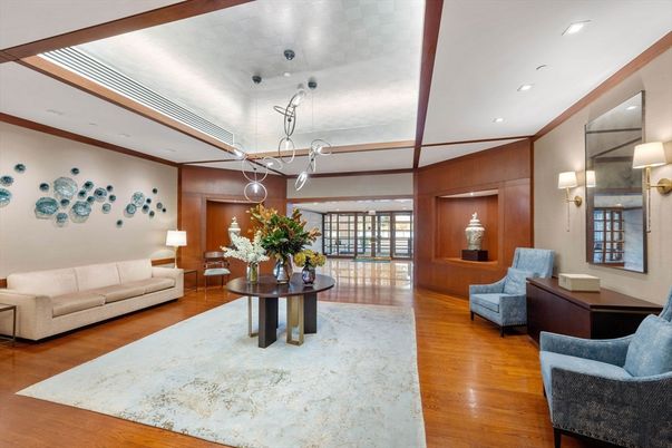 Interior, Living room, Pendant Lights, Recessed Lighting, Wood Texture Flooring, Wooden Walls