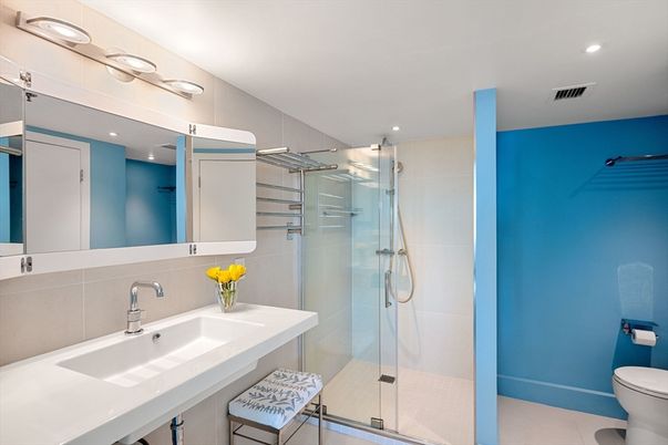 Bathroom, Glass Shower, Interior, Recessed Lighting