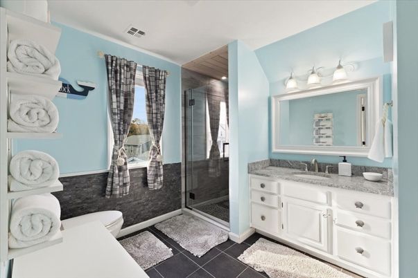 Bathroom, Glass Shower, Interior, Recessed Lighting