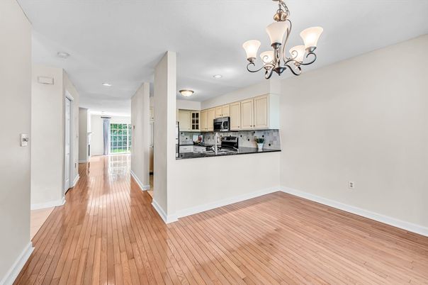 Chandelier, Interior, Kitchen, Recessed Lighting, Wood Texture Flooring