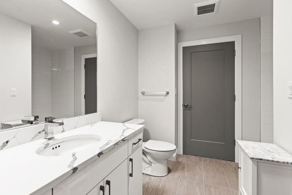 Bathroom, Interior, Recessed Lighting, Wood Texture Flooring