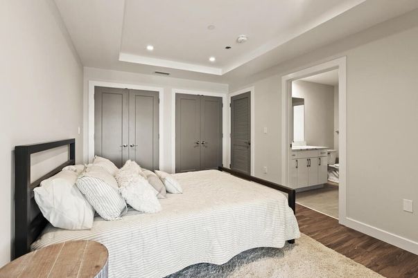 Bedroom, Interior, Recessed Lighting, Wood Texture Flooring