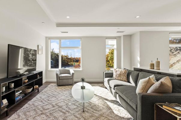 Interior, Living room, Recessed Lighting, Wood Texture Flooring