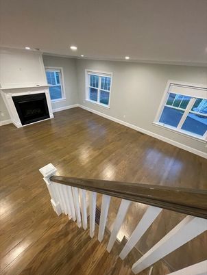 Empty room, Fireplace, Interior, Recessed Lighting, Wood Texture Flooring