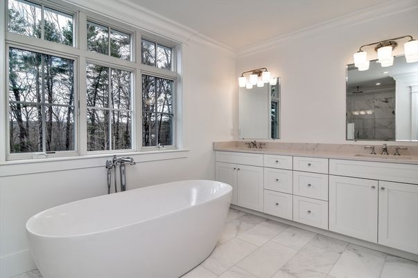 Bathroom, Dual Sink Vanities, Free Standing Baths, Interior, Marble