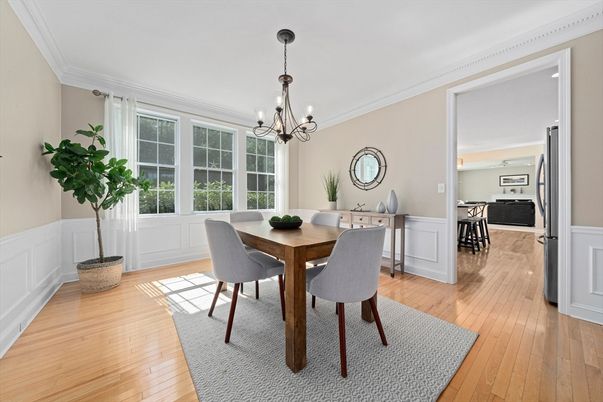Chandelier, Dining room, Interior, Wood Texture Flooring