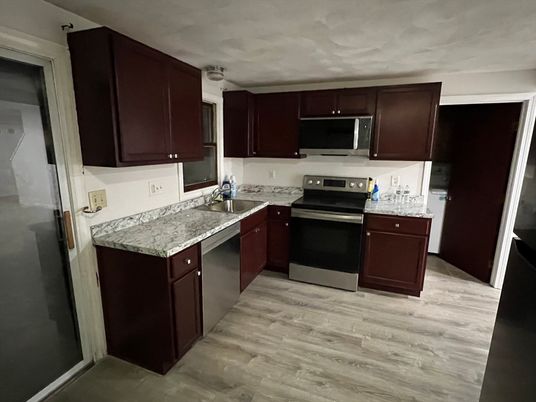 Interior, Kitchen, Stainless Steel Appliances, Wood Texture Flooring