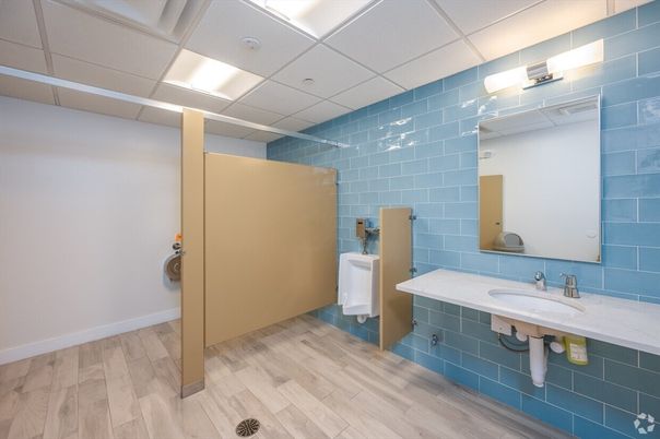 Bathroom, Interior, Recessed Lighting, Wood Texture Flooring