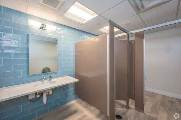 Bathroom, Interior, Recessed Lighting, Wood Texture Flooring