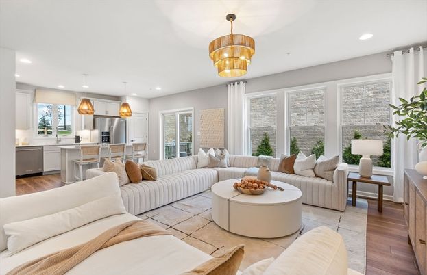 Interior, Kitchen, Living room, Pendant Lights, Recessed Lighting, Stainless Steel Appliances, Wood Texture Flooring