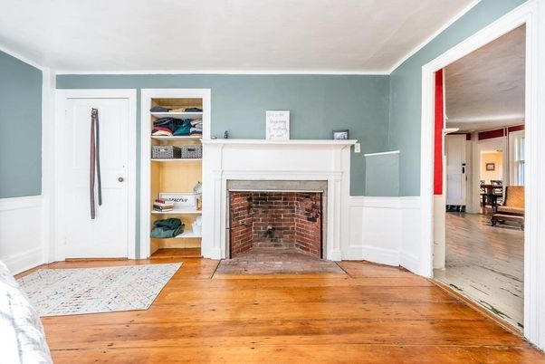Fireplace, Interior, Wood Texture Flooring