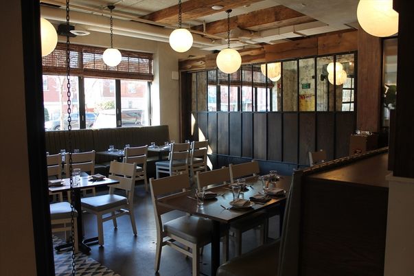 Dining room, Interior, Pendant Lights, Wooden Beams, Wood Texture Flooring
