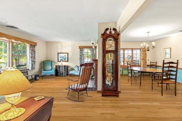 Chandelier, Dining room, Interior, Wood Texture Flooring