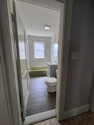 Bathroom, Interior, Marble Walls, Wood Texture Flooring