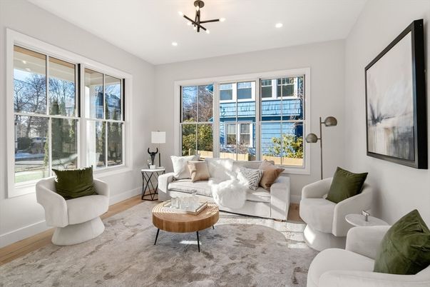 Interior, Living room, Pendant Lights, Recessed Lighting, Wood Texture Flooring