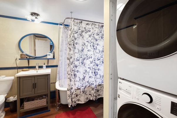 Bathroom, Interior, Washer, Wood Texture Flooring