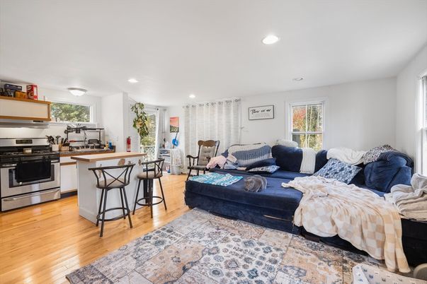 Interior, Kitchen, Living room, Recessed Lighting, Stainless Steel Appliances, Wood Texture Flooring