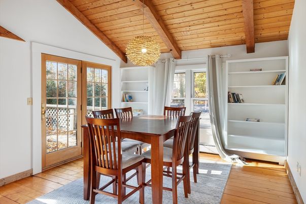 Chandelier, Dining room, Interior, Wooden Beams, Wooden Ceilings, Wood Texture Flooring