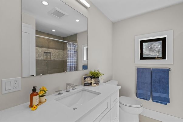 Bathroom, Glass Shower, Interior, Recessed Lighting