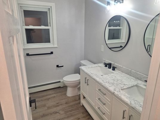 Bathroom, Dual Sink Vanities, Interior, Wood Texture Flooring
