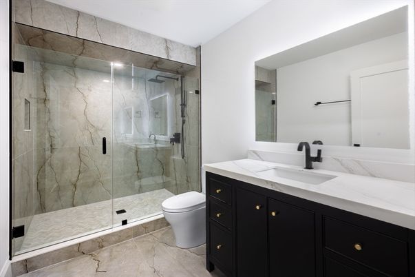 Bathroom, Glass Shower, Interior, Marble, Marble Walls