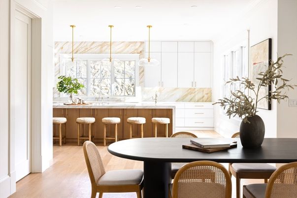 Dining room, Interior, Kitchen, Pendant Lights, Wood Texture Flooring