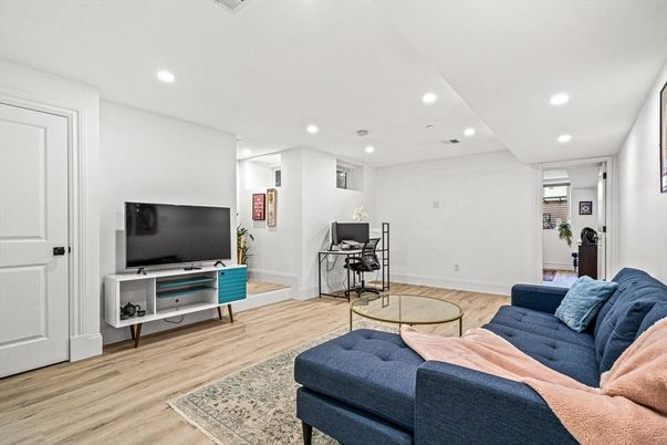 Home Office, Interior, Living room, Recessed Lighting, Wood Texture Flooring