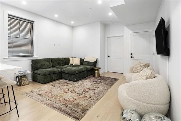 Interior, Living room, Recessed Lighting, Wood Texture Flooring
