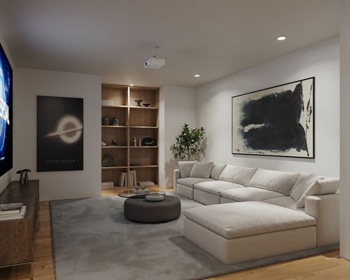 Interior, Living room, Recessed Lighting, Wood Texture Flooring