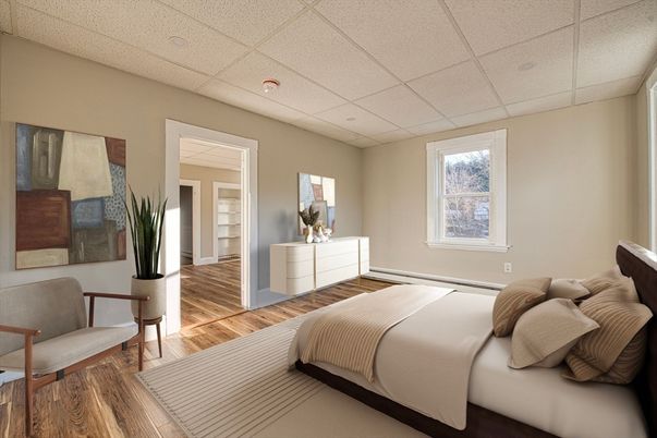 Bedroom, Interior, Recessed Lighting, Wood Texture Flooring