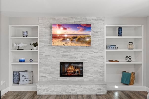 Fireplace, Interior, Stone Walls, Wood Texture Flooring