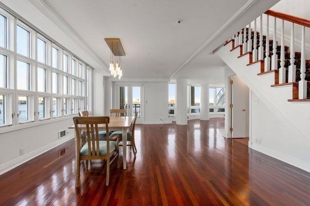 Dining room, Interior, Pendant Lights, Wood Texture Flooring