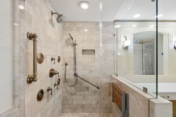 Bathroom, Glass Shower, Interior, Recessed Lighting