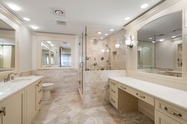 Bathroom, Dual Sink Vanities, Glass Shower, Interior, Recessed Lighting