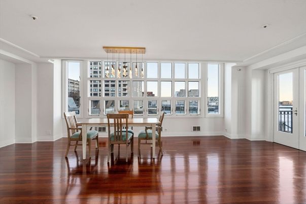 Dining room, Interior, Pendant Lights, Wood Texture Flooring