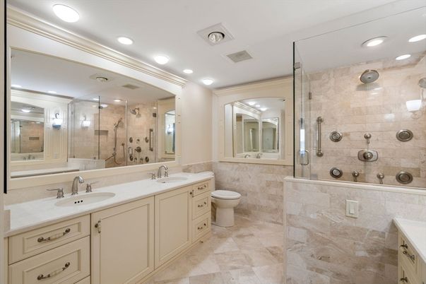 Bathroom, Dual Sink Vanities, Glass Shower, Interior, Recessed Lighting