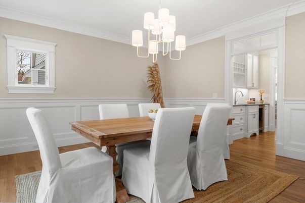 Chandelier, Dining room, Interior, Wood Texture Flooring