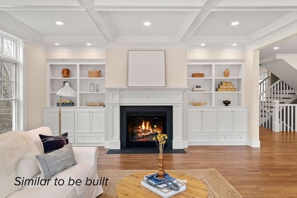 Fireplace, Interior, Recessed Lighting, Wood Texture Flooring