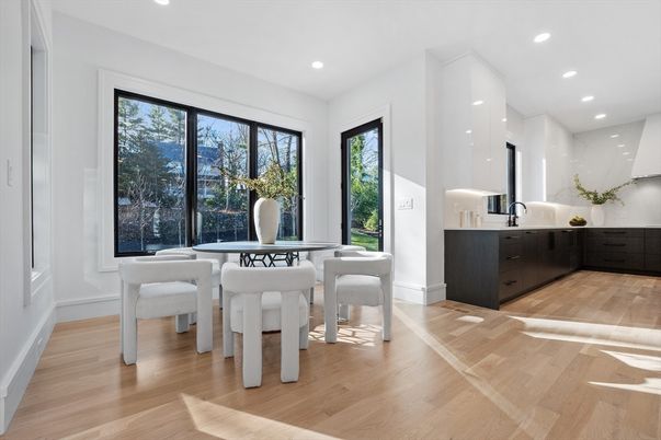 Dining room, Interior, Kitchen, Recessed Lighting, Wood Texture Flooring